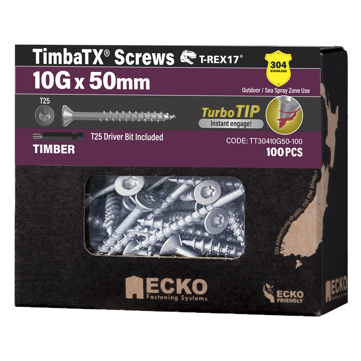 TimbaTX Screw SS304 T-REX17 10Gx50 (100)