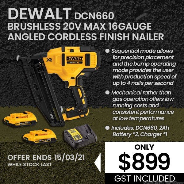DeWalt DCN660D1 20V MAX 16 - Gauge Cordless Brushless Finish Nailer DCN660D1 Kit - Lovens Building Supplies