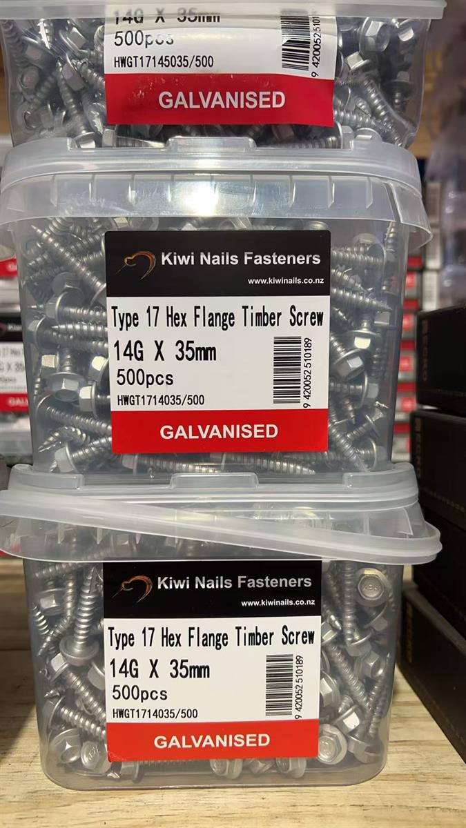 14Gx35mm Type17 Hex Flange Galv Timber Screw (500pcs/pack) HWGT1714035/500