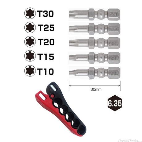 Impact Ball Torsion Bit TX10 TX15 TX20 TX25 TX30 30mm 5PC Mag holder IBMG30K002