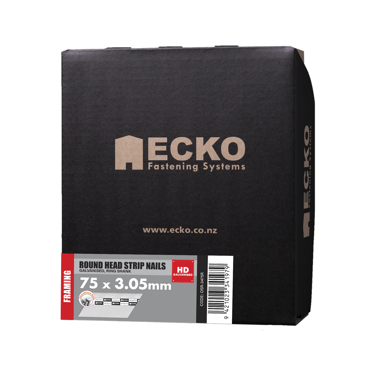 Round Head 75x3.05 Galv Ring Gasless Pack (1K)