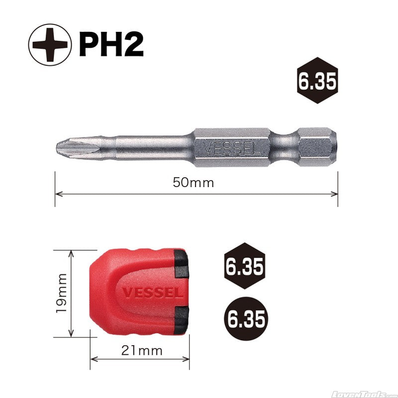 Neck Torsion Power Bits with MAG Enhancer PH2 50mm 10PC Tic Tac MGEPH250P10T