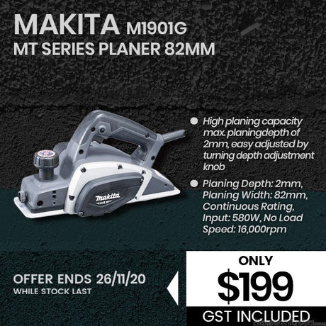 Makita Corded 580W Mt Series 82MM Planer M1901G