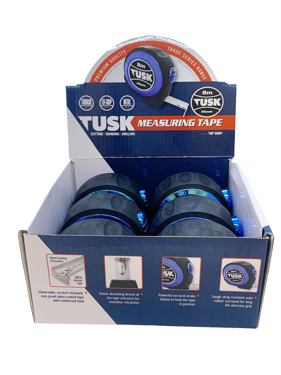 Measuring Tape 8M x 25mm Blue 6pc pack