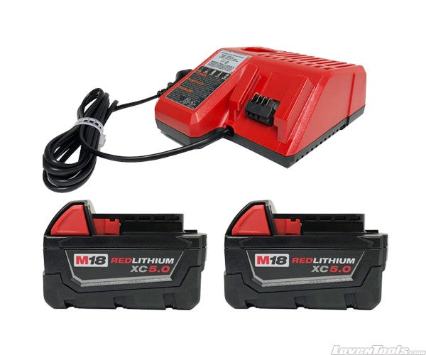 Milwaukee 5.0ah battery x2 & charger 48-11-1850-2BC