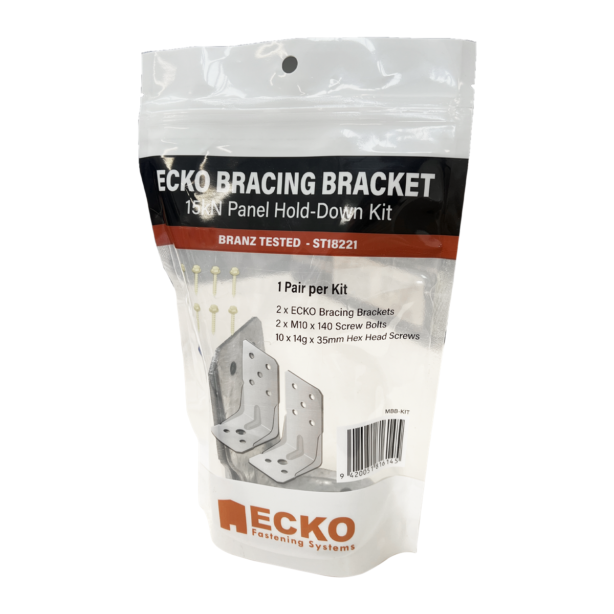 ECKO Bracing Bracket Hold Down Kit (Bracing Bracket x 2, Hex Screw 14gx35mm x 10, Screw Bolt M10x140mm x 2)