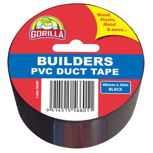 Gorilla Builders PVC Duct Tape Black 48mm x 30mr Hangsell 56601