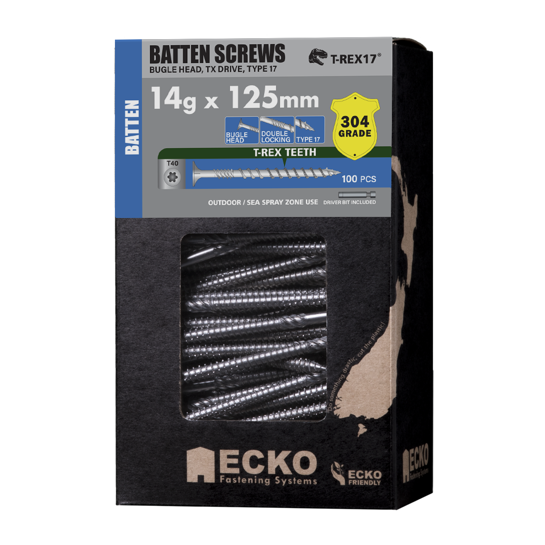 Batten Screw SS304 TX40 14Gx125 T-REX17 (100)