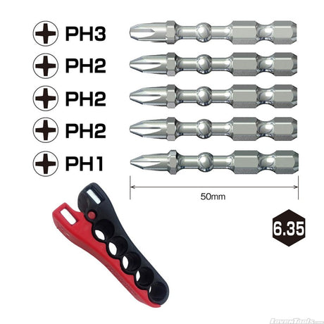 Impact Ball Torsion Bit PH1 3xPH2 PH3 50mm 5PC Mag holder IBMG50K001